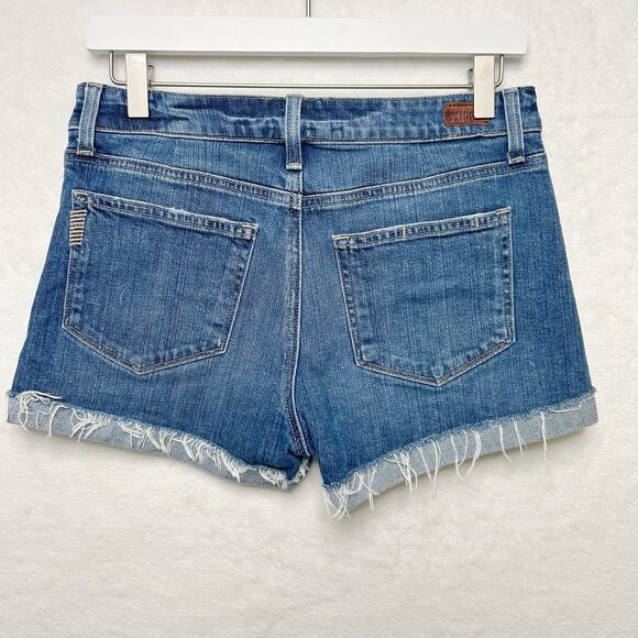PAIGE Jimmy Jimmy Mid Rise Denim Jean Shorts Blue Cut Off Cuffed Raw‎ Hem Sz 27 - Picture 7 of 12